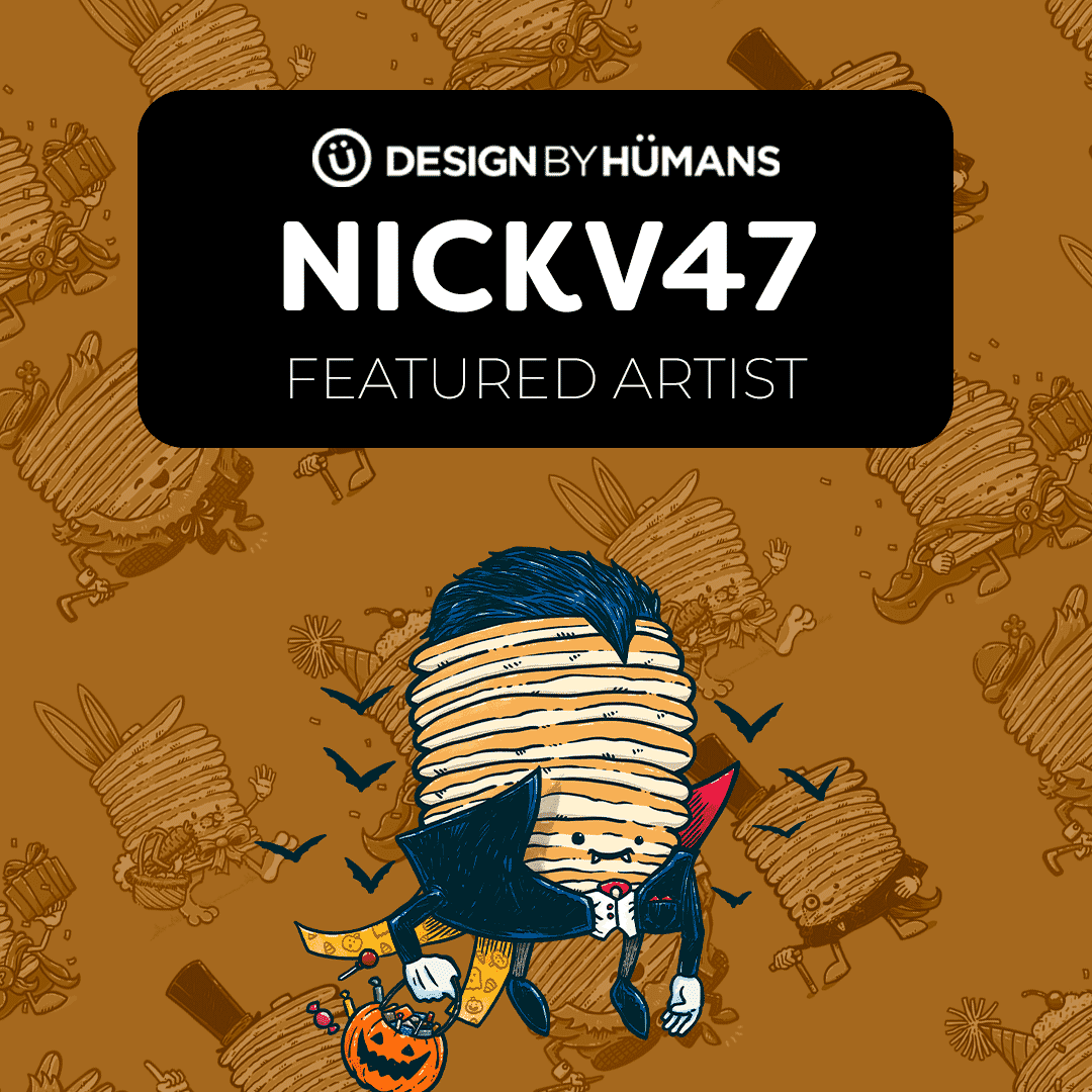 A little write up and feature on DBH | Nick Volkert A spooky Captain Pancake floats in a feature graphic for Design By Humans