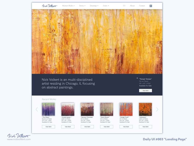 Daily UI - Landing Page | Nick Volkert A sample landing page for an abstract painter's portfolio site.