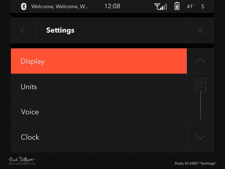 Car Console Settings UI | Nick Volkert An interface design with an animation of interactions for a simple vehicle console design.