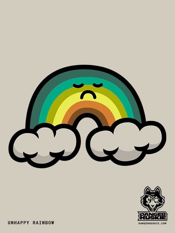 Unhappy Rainbow | Nick Volkert A dingy rainbow sports a frown between to storm clouds.