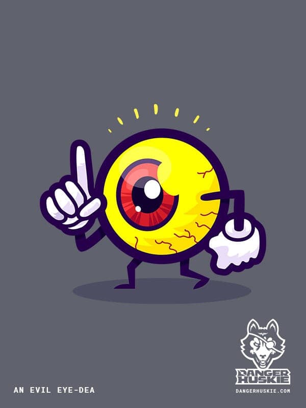 An Evil Eye-dea | Nick Volkert A yellow vector graphic eye with a red iris points upward to signal that it has just come up with an evil idea!