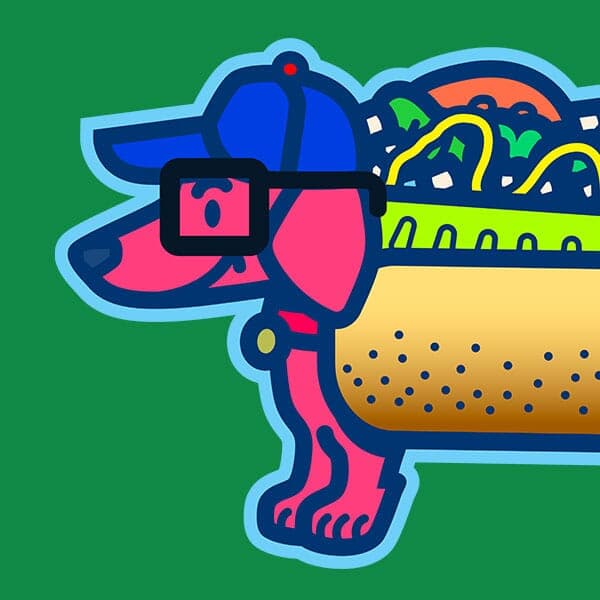 North Side Chicago Dog | Nick Volkert A smiling dachshund represents the North Side of Chicago with thick black glasses!