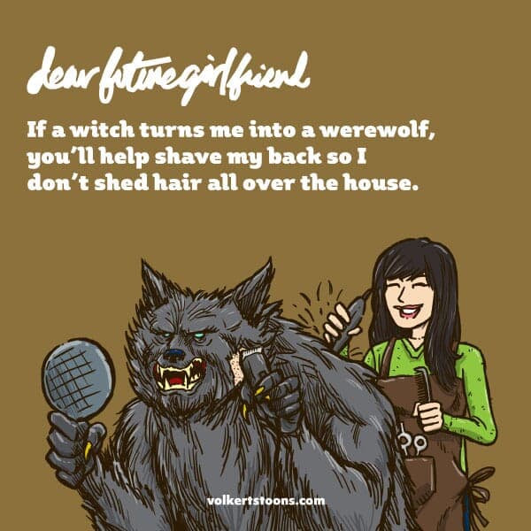 Werewolf Updated | Nick Volkert A woman trims the hair of a male werewolf.