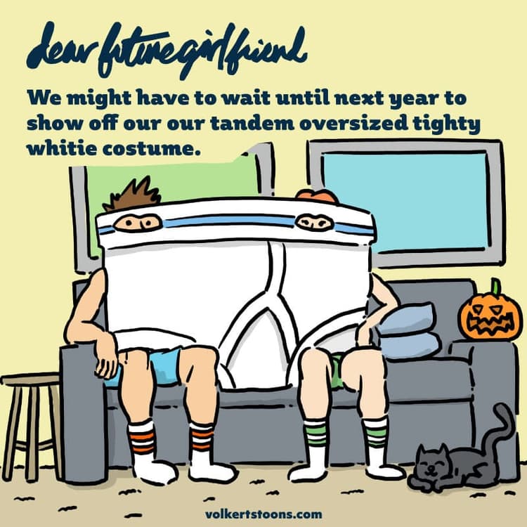 UnderwearCostume | Nick Volkert A couple sits on the couch in a giant undwear costume.