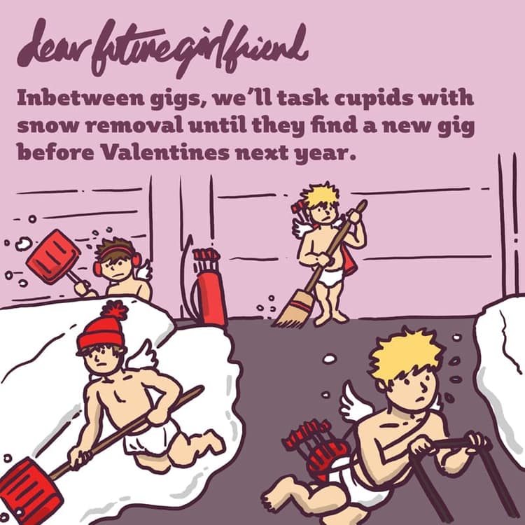 Cupid Snow Removal | Nick Volkert A group of Cupids removes snow.