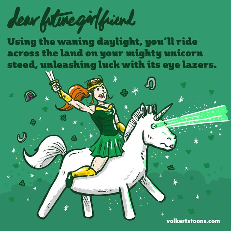 Luckycorn | Nick Volkert A woman rides a lucky infused unicorn.