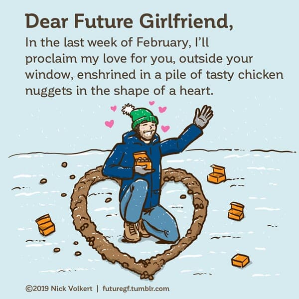 Chicken Nuggets of Love | Nick Volkert A man expresses his love in a heart shaped formation of chicken nuggets in the snow.