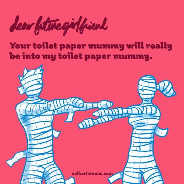 TP Mummy | Nick Volkert A couple completely wrapped in TP approach each other.