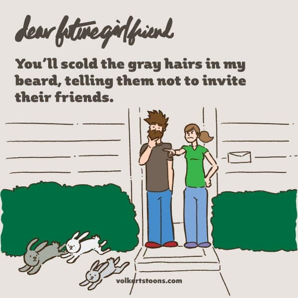 Gray hairs | Nick Volkert A group of rabbits flee as a man is perplexed.