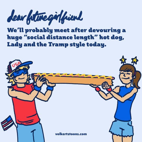 Social Distance Hot Dog | Nick Volkert A couple enjoys an especially long social distance hot dog.