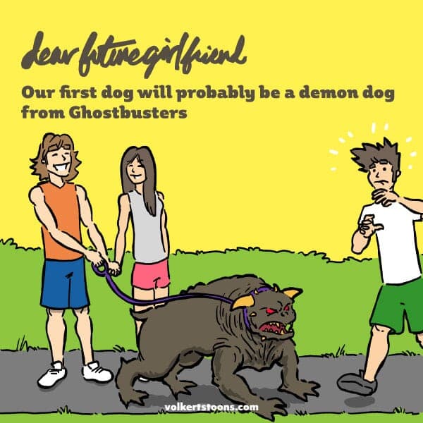 New Dog | Nick Volkert A couple walks a terror dog from the film Ghostbusters.