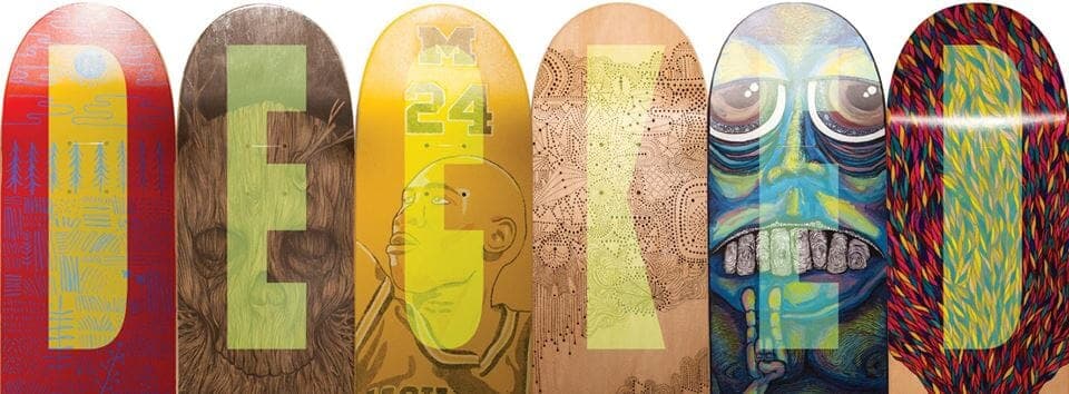 Decked + Argo Tea | Nick Volkert aka nickv47 Decked and Argo Tea postcard with featured deck designs that were in the exhibition.