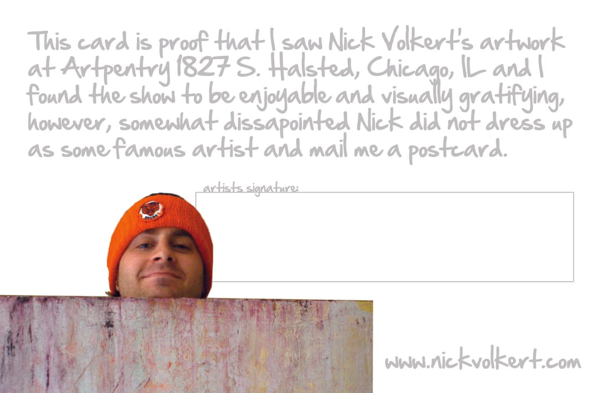 Old Stuff New Stuff, Green Stuff Brown Stuff Postcard for my graduate art show. | Nick Volkert aka nickv47 Old Stuff New Stuff, Green Stuff Brown Stuff Card Back.