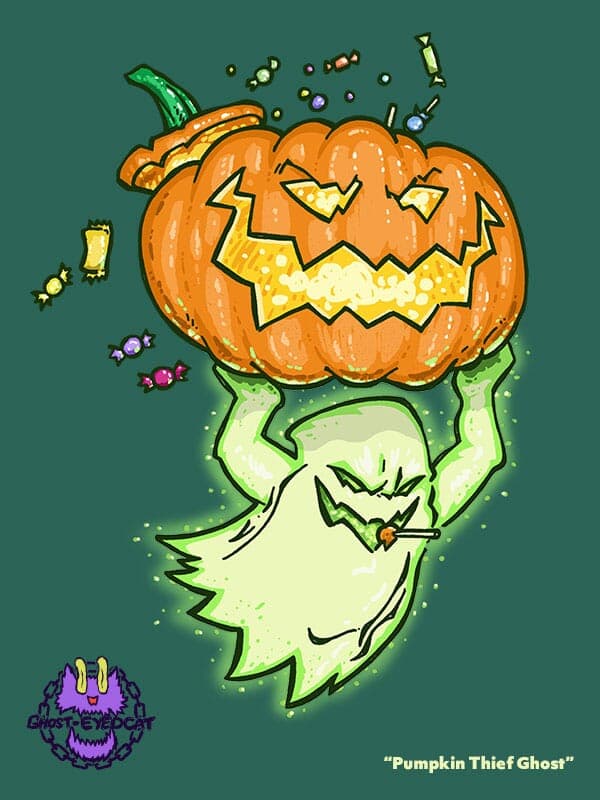Pumpkin Thief Ghost | Nick Volkert A mischevious ghost hauls off with a jack o'lantern than is full of stolen candy on Halloween night!