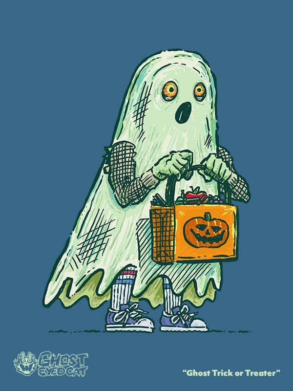 undefined | Nick Volkert A ghost with scary eyes and long socks and sneakers does the rounds on Halloween as a trick or treater!
