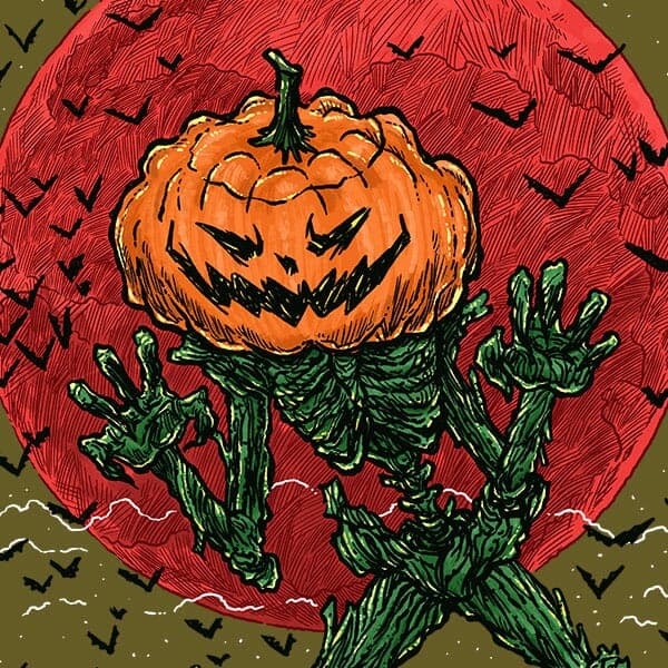 Pumpkin Patch Creature | Nick Volkert A gangly creature with a skeleton made of vines and a jack o'lantern for a head stirs in a pumpkin patch!
