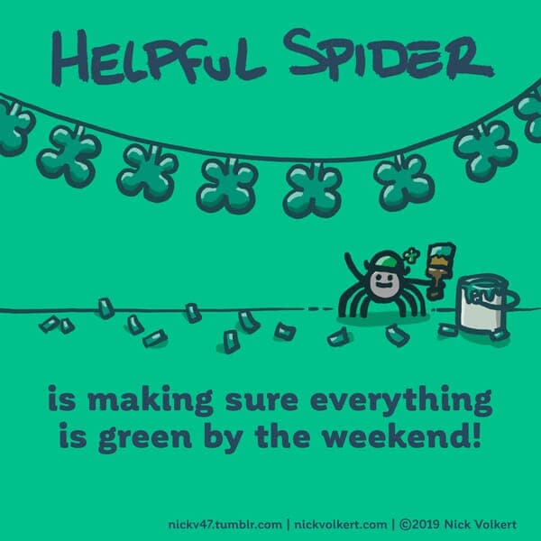 Green | Nick Volkert Helpful Spider is holding a green paint brush.