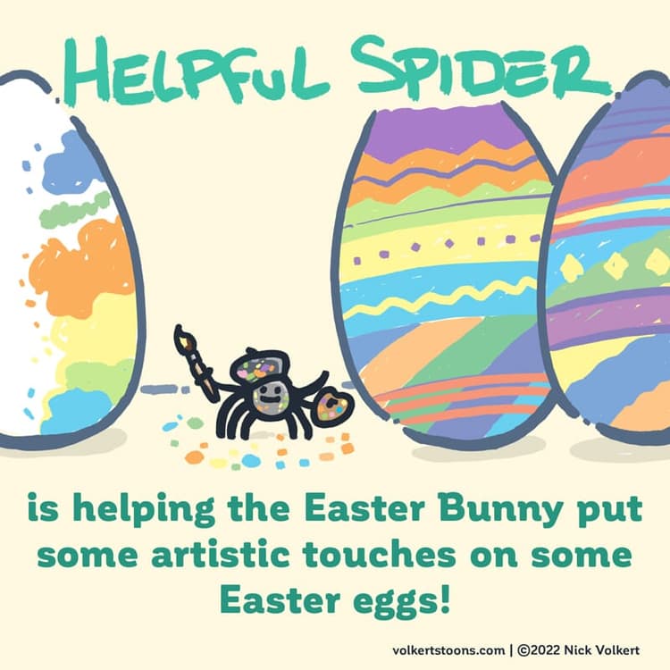 Artsy Egg Spider | Nick Volkert Helpful Spider is using his creative talent and painting a variety of Easter eggs!
