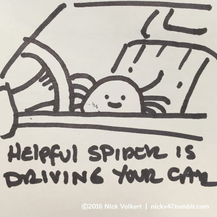 Driving Helpful Spider | Nick Volkert Helpful Spider is driving a car.