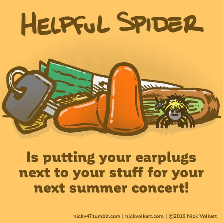 Ear Plugs | Nick Volkert Helpful Spider is dressed as a business professional with a tie and mug!