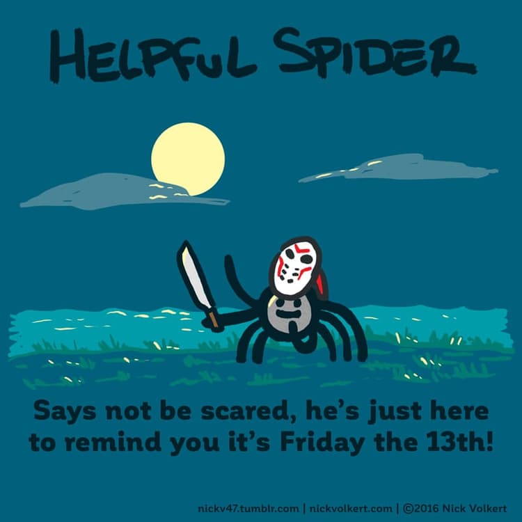 Friday the 13th | Nick Volkert Helpful Spider is dressed in a hockey mask in a spooky setting!