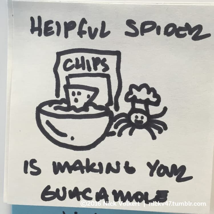 Guac | Nick Volkert Helpful Spider celebrating a bowl of guacamole he made.