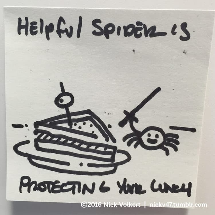 Lunch Guardian | Nick Volkert Helpful Spider is defending a sandwich with a sword.