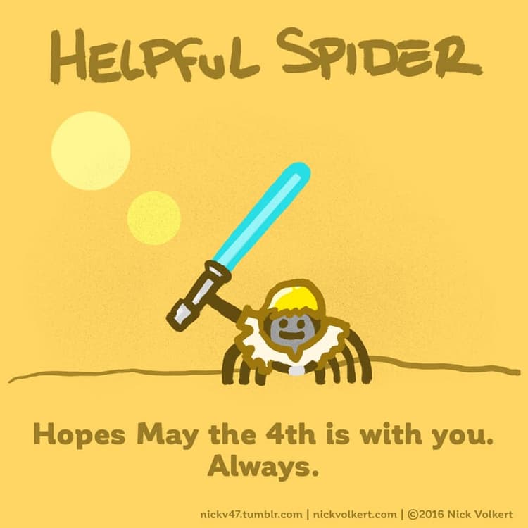 May the 4th | Nick Volkert Helpful Spider is dressed as Luke Skywalker for May the 4th.