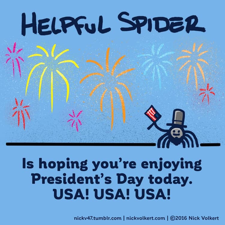 President's Day | Nick Volkert Helpful Spider is dressed as Abe Lincoln waving a flag for Presidents Day.