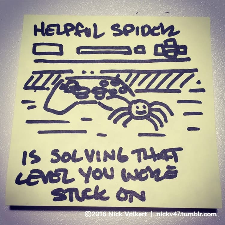 Leveling UP | Nick Volkert Helpful Spider is solving a video game.