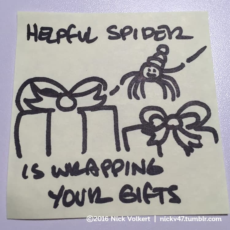Gift Wrapping | Nick Volkert Helpful Spider just wrapped some gifts on your behalf.