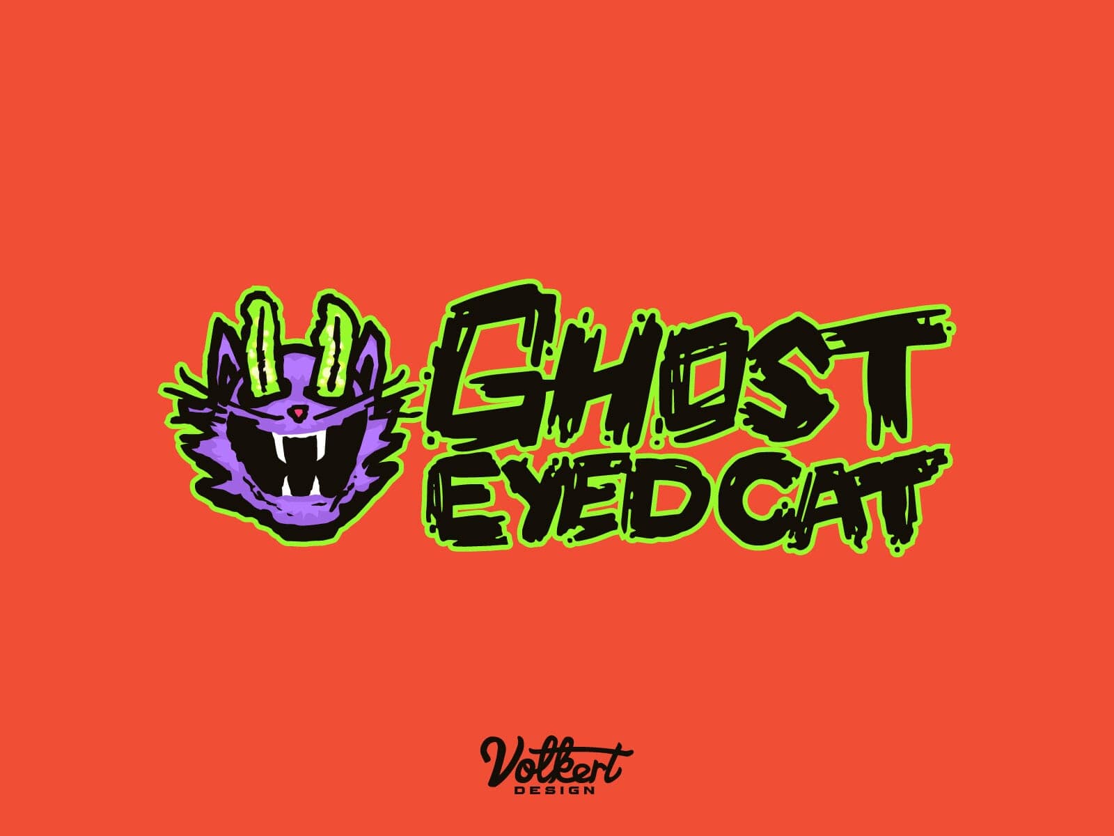 Ghost-Eyed Cat logo | Nick Volkert Ghost-Eyed Cat primary stacked logo on brand orange