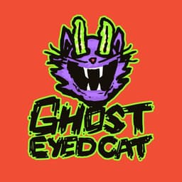 Ghost-Eyed Cat Logo | Nick Volkert Ghost-Eyed Cat primary stacked logo on brand orange,Ghost-Eyed Cat primary stacked logo on brand green,Ghost-Eyed Cat primary stacked logo on brand purple,Ghost-Eyed Cat primary stacked logos on light and dark,Ghost-Eyed Cat primary logos in black and white,Ghost-Eyed Cat primary inline logos in black and white