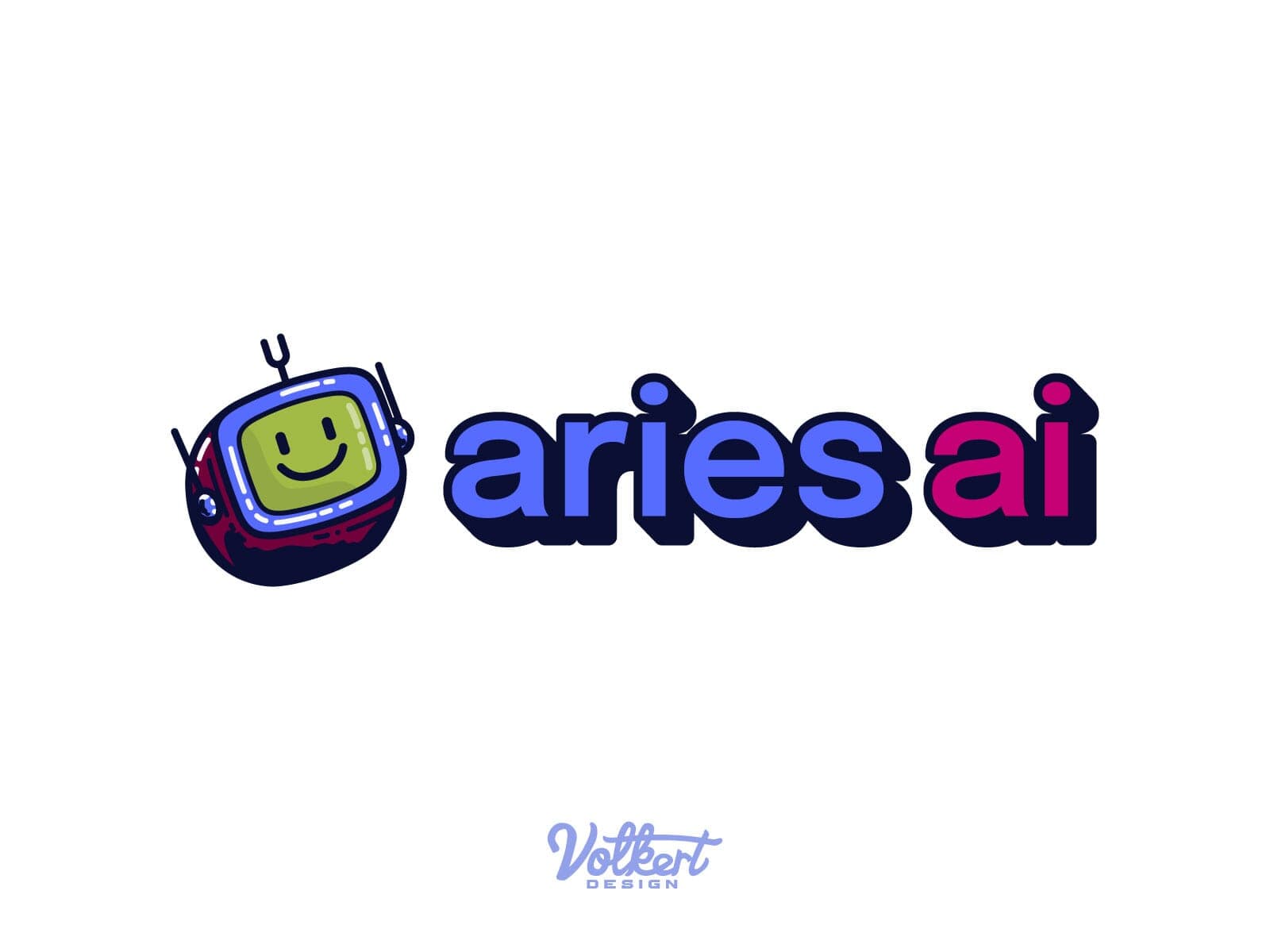 Aries AI main logo | Nick Volkert Primary Aries AI logo lockup on light background with the text and brand mark robot head inline.