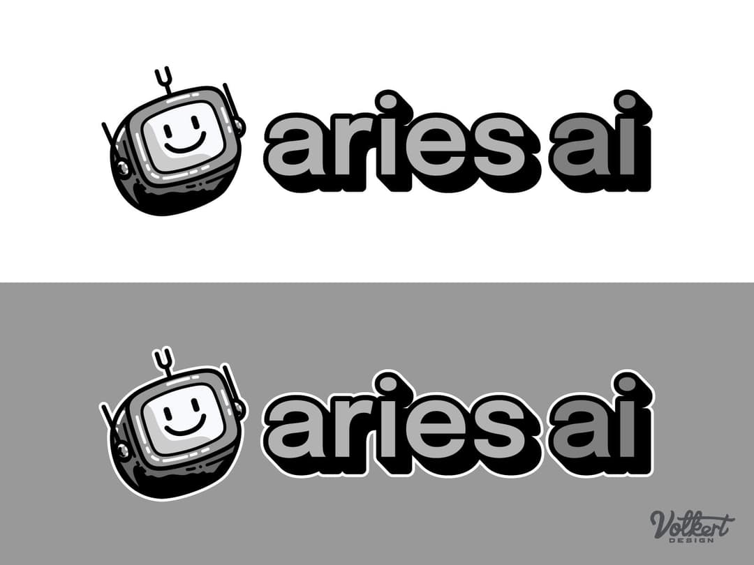 Grayscale logo | Nick Volkert Aries AI logo in grayscale for print.