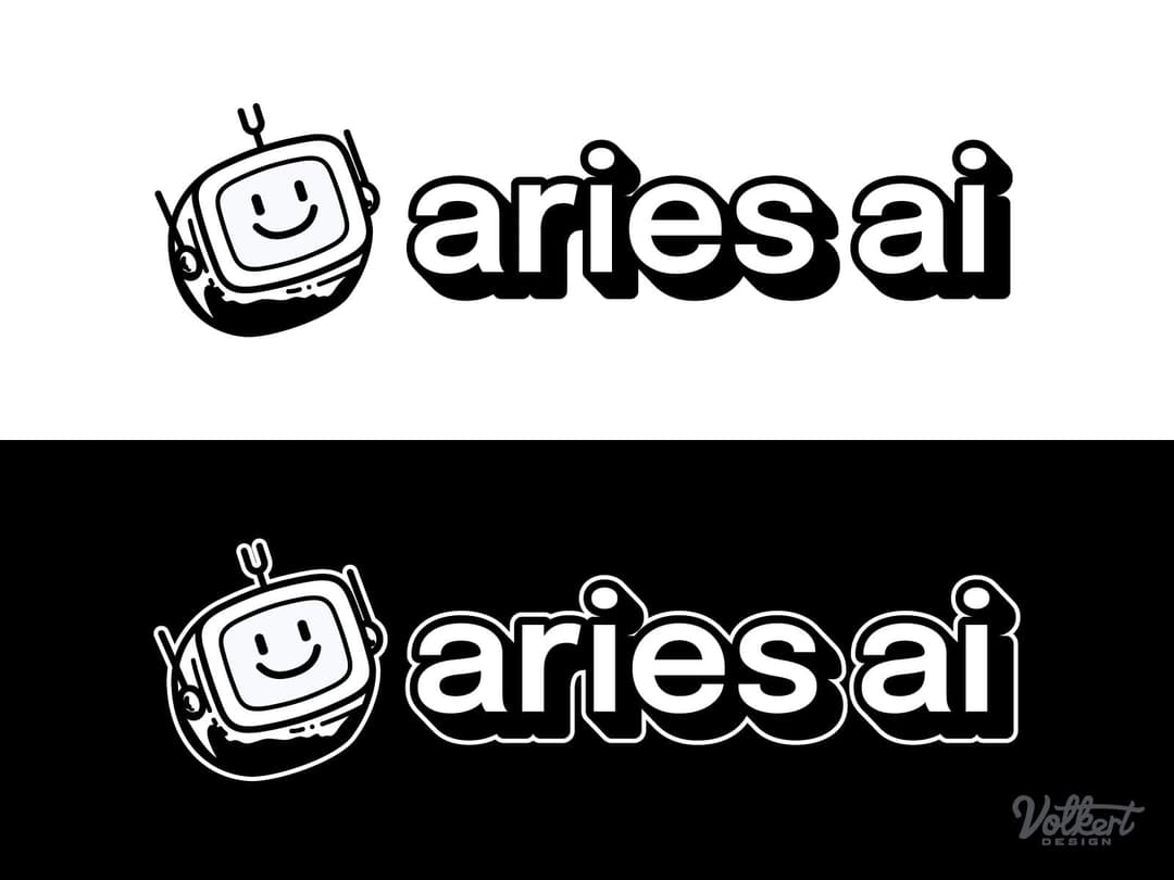 Black and White variant | Nick Volkert Aries AI logo in black and white for tees and screen printing.