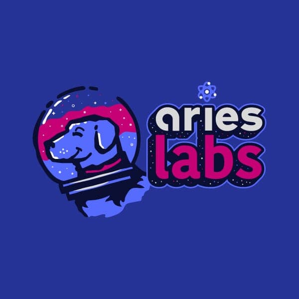 Aries Labs by Aries Solutions | Nick Volkert Aries Lab logo primary lockup with the space lab and text on a medium royal background.,Stacked locked up with the full lab in a moon suit for Aries Labs.,Different lockups with the lab isolated for Aries Labs.,Hero images for the Aries Labs landing page.,Enlarged astronaut dog for Aries Labs with the dog in a space suit on the moon.,Additional graphics to support the Aries Labs page for the navigation and interior text.