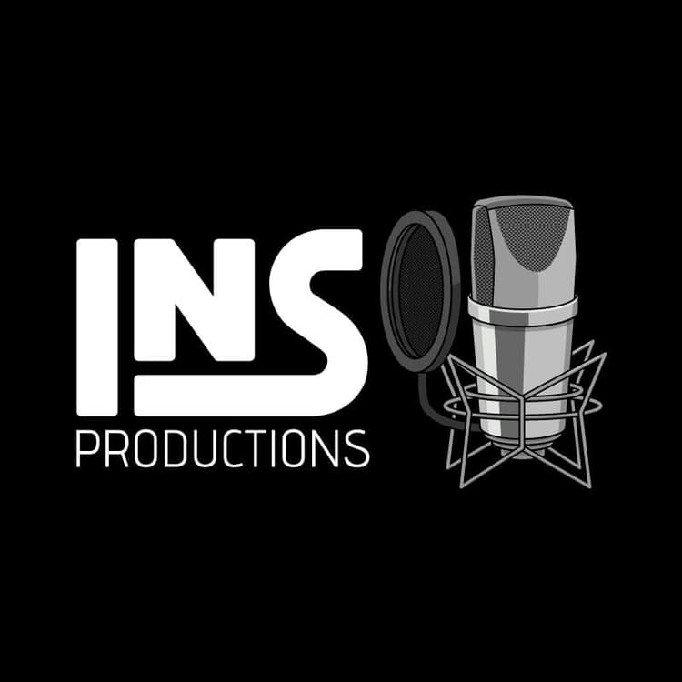 INS Productions | Nick Volkert Custom INS type in white on a black background paired with a studio mic in grayscale.,Custom INS type in black on a white background paired with a studio mic in grayscale.,Isolated custom INS type in black on a white background.,Isolated grayscale studio mic that is a part of the INS studio logo.