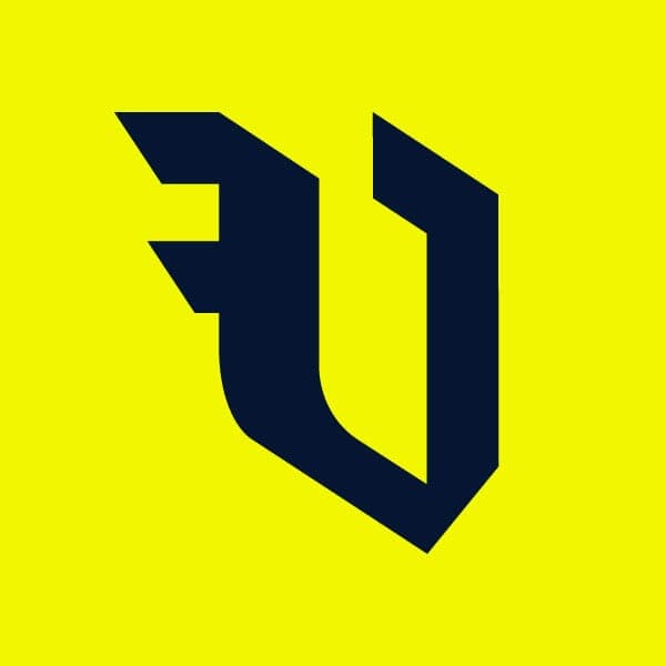 Volkert Design Logo v1 | Nick Volkert Volkert Design blackletter V in navy blue on a bright yellow solid background,Volkert Design logo and brand mark lockups on a bright yellow background,Outline versions of the Volkert Design V blackletter on a navy background with the text in bright yellow,Lockup of the Volkert Design logo with V brand mark in both dark and light modes