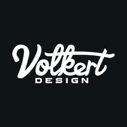Volkert Design v3 | Nick Volkert Primary Volkert Design logo with a white script on a solid black background,Primary Volkert Design logo with a white script on a solid red background,Primary Volkert Design logo with a black script on a gray background