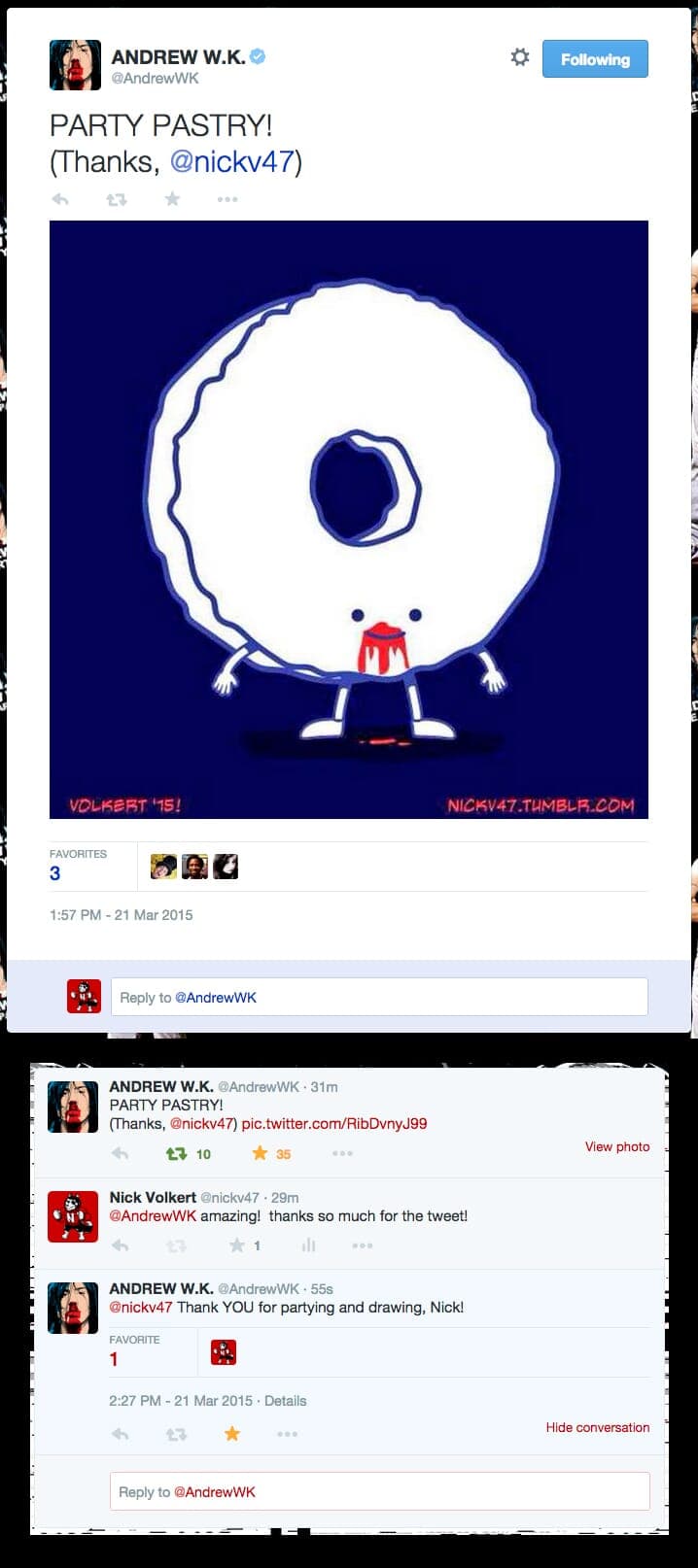 Andrew WK Twitter feature | Nick Volkert Andew WK featured my donut illustration on his Twitter