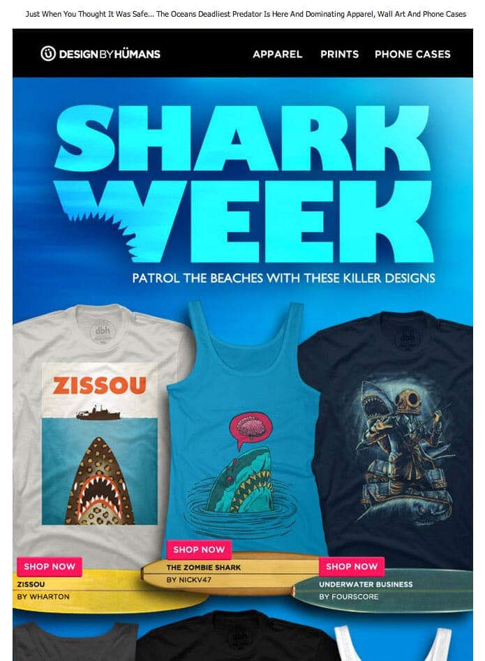 Zombie Shark is featured on Design By Humans Shark Week promotion | Nick Volkert My Zombie Shark design is the star of the Design By Humans Shark Week promotion