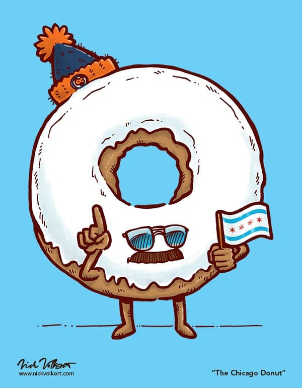 Da Chicago Donut | Nick Volkert A donut with aviator sunglasses, a mustache and a Chicago city flag.