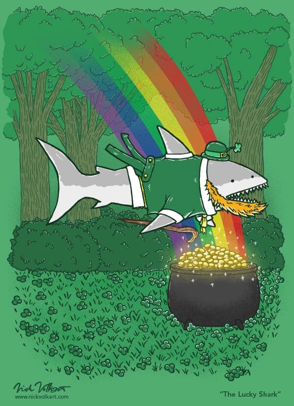 The Lucky Shark | Nick Volkert A shark is dressed as a leprechan by a pot of gold.