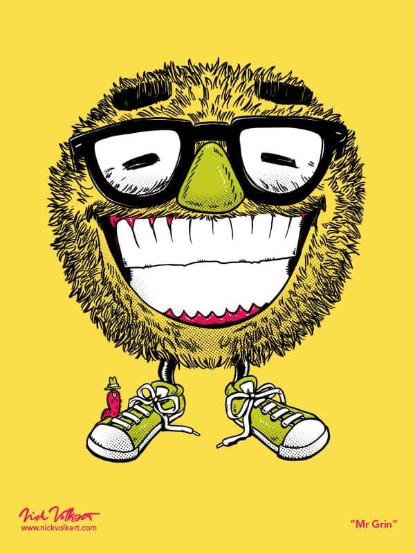 Mr Grin | Nick Volkert A smiling monster wearing glasses and sporting a large grin.