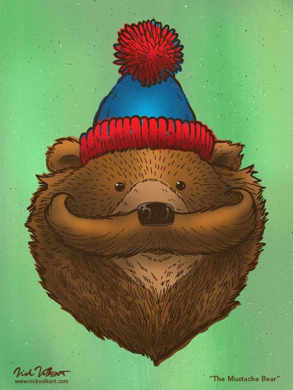 The Mustache Bear | Nick Volkert A bear in a stocking cap has a large mustache.