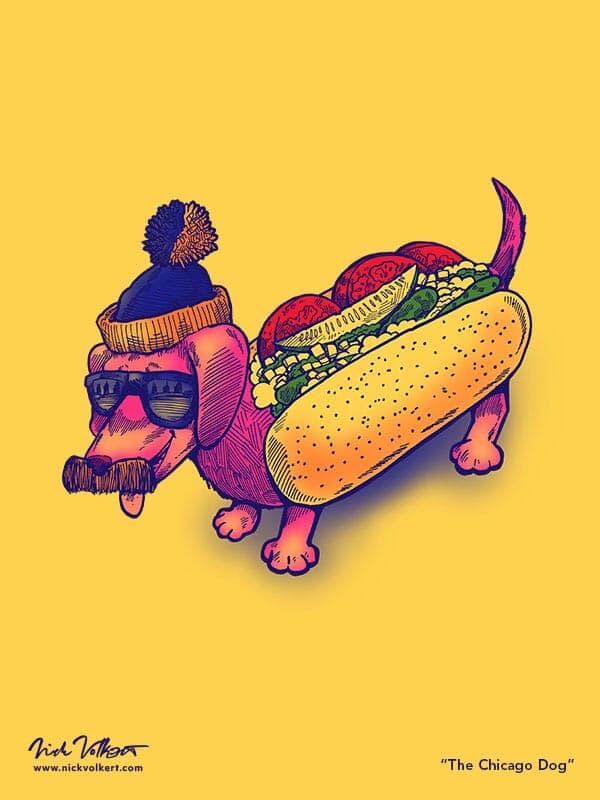 #2: Chicago Dog | Nick Volkert A wiener dog with cool Blues Brothers sunglasses, a chicago themed stocking cap, a mustache, and a suit that looks like a chicago-style hot dog.