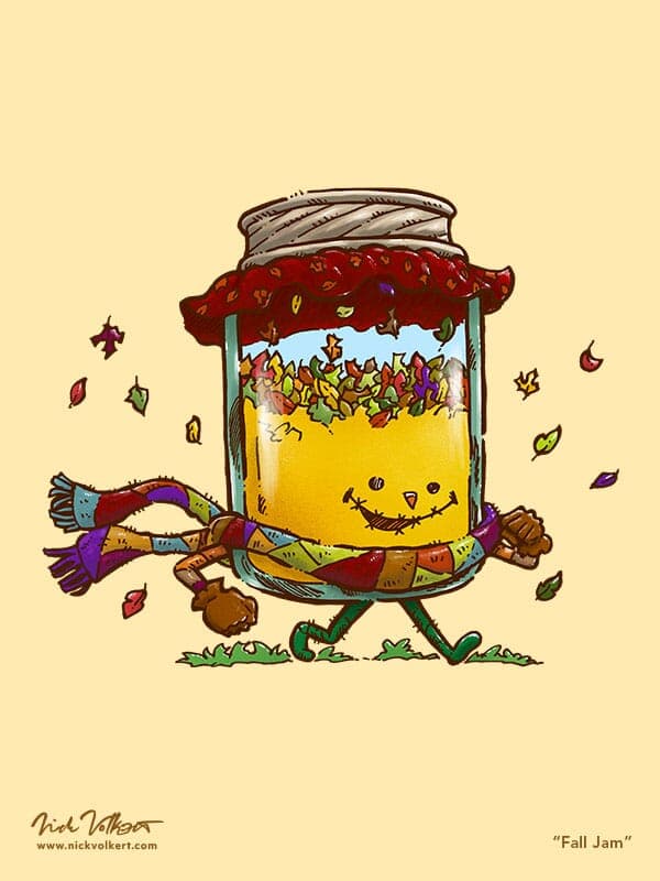 Fall Jam | Nick Volkert A jar dressed as a scarecrow carries around a bunch of fallen leaves.