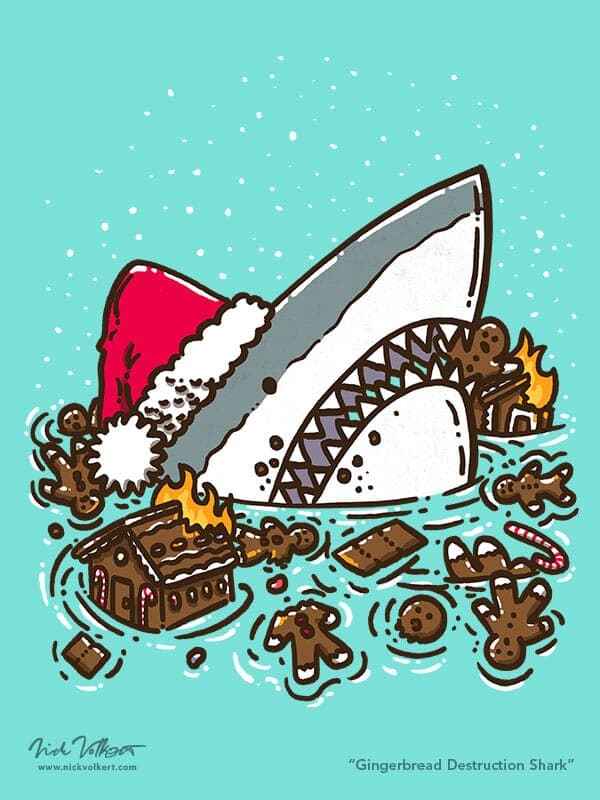 The Gingerbread Destruction Shark | Nick Volkert A shark eats gingerbread houses and men.