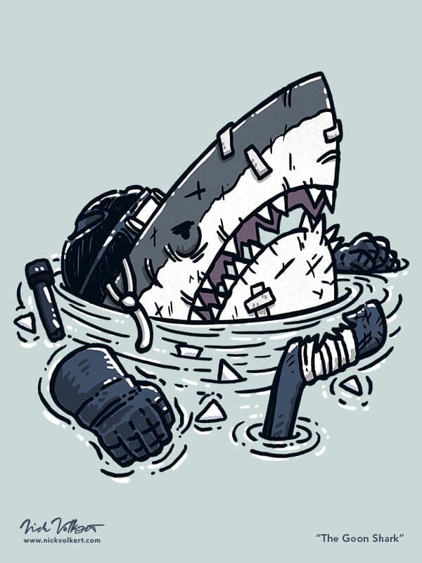 The Goon Shark | Nick Volkert A shark is beat up and missing teeth after a hockey game.